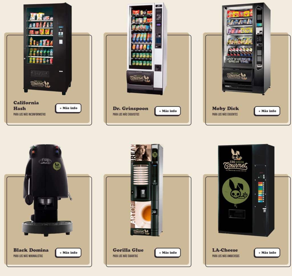 Catálogo vending de CSC Green Gourmet para Clubes Sociales de Cannabis.